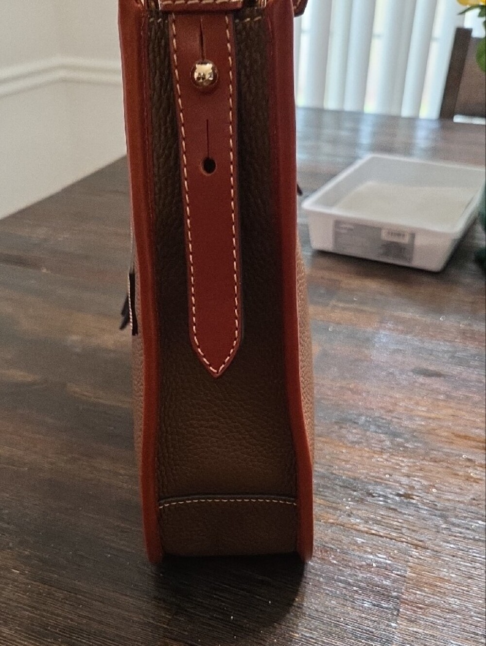 Dooney & Bourke Brown Pebbled Leather Shoulder Bag with Tan Trim - Picture 4 of 13